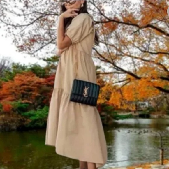 BLOGGERS FAVE Zara Asymmetric Puff Sleeves Tiered Poplin Midi Dress SZ Small - Picture 8 of 16